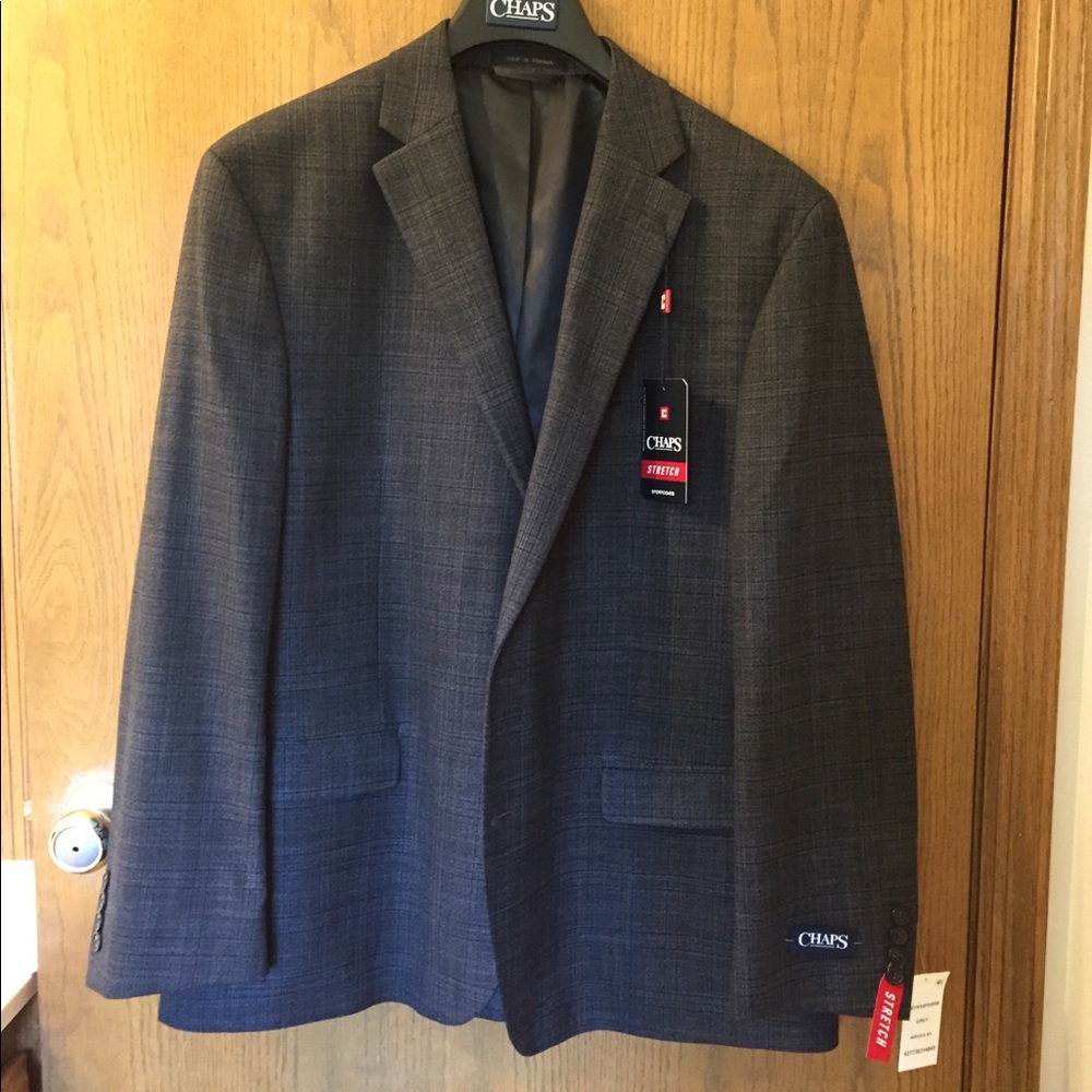 NWT Chaps Sport Coat Gray Stretch Size 46 Reg